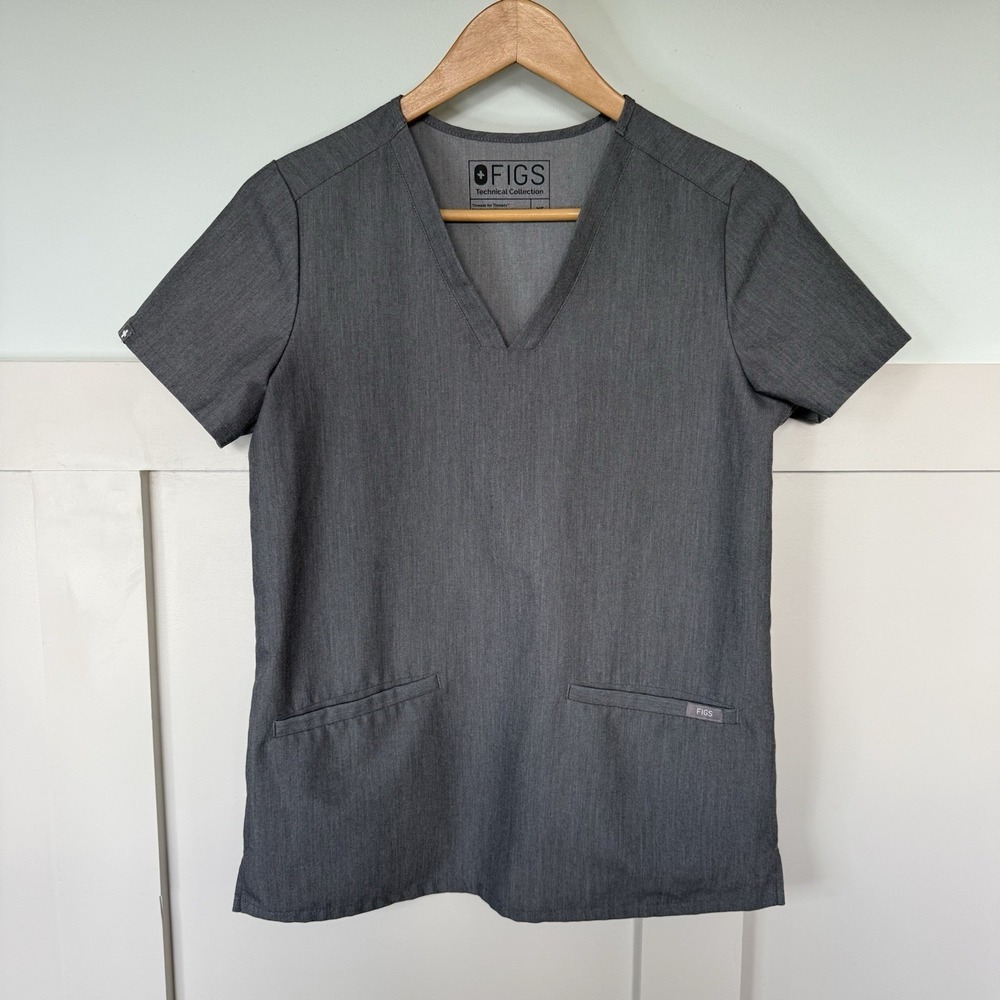 Figs Casma Three Pocket Scrub Top Women's XS Gray Medical Massage